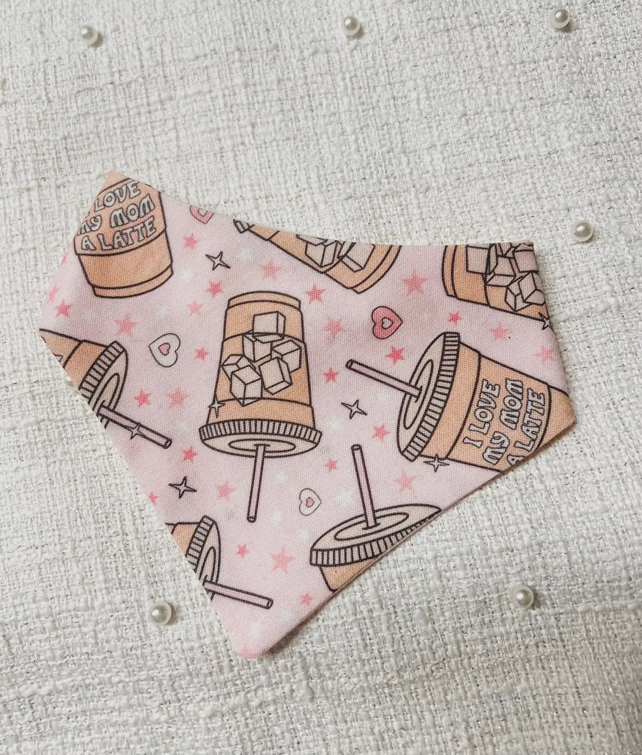 I Love Mom A Latte - Handmade Bandana, Snap On (in Pink)
