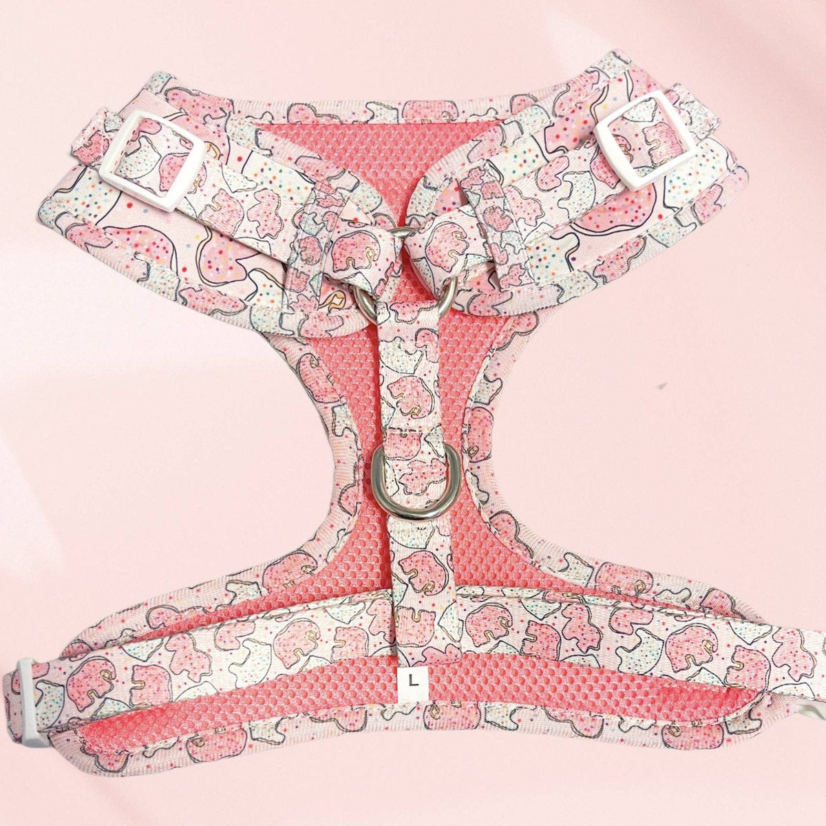 Pink Animal Cracker Adjustable Harness, Leash, Bandana and Scrunchie Bundle