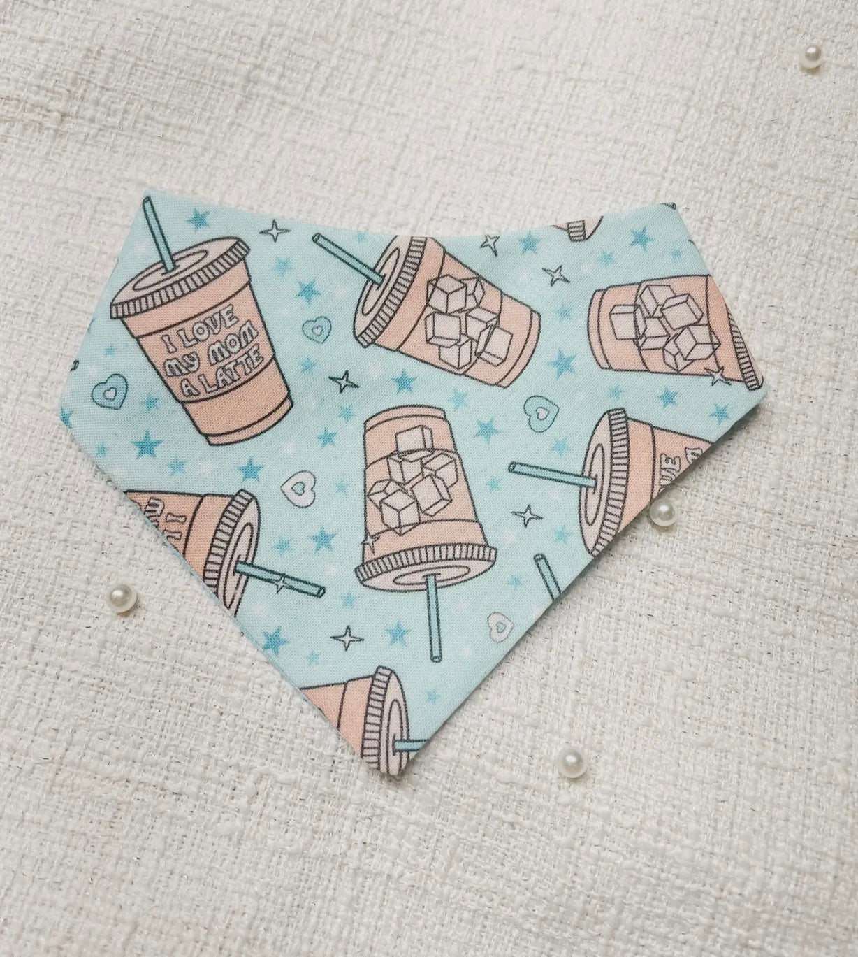 I Love Mom A Latte - Handmade Bandana, Snap On (in Blue)