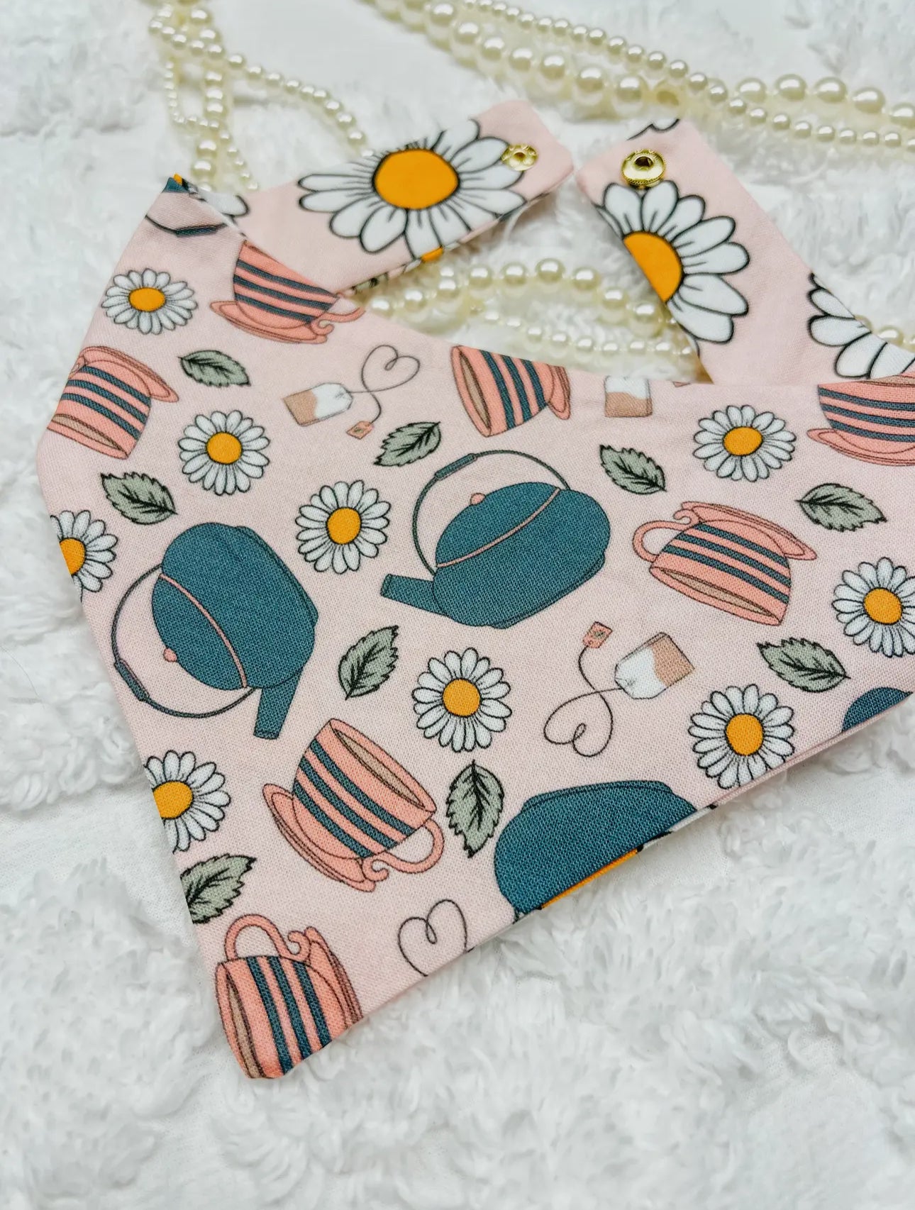 Cottage Tea Time - Handmade Bandana, Snap On