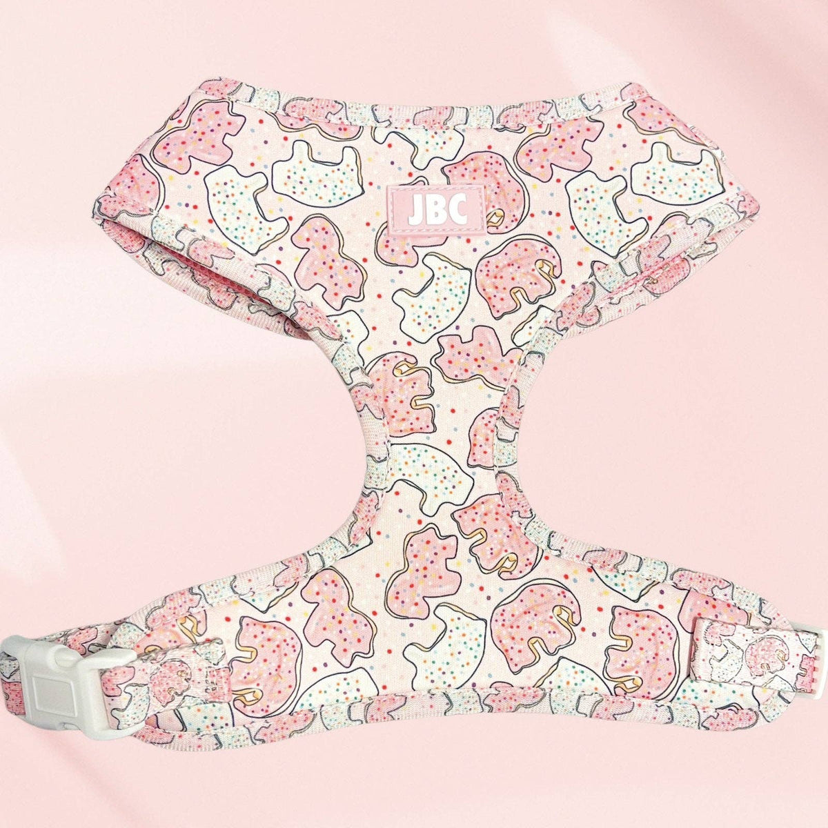 Pink Animal Cracker Adjustable Harness, Leash, Bandana and Scrunchie Bundle